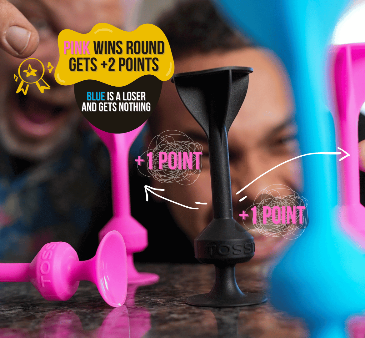 Pink and blue hair styling tools with a game-like scoring system.