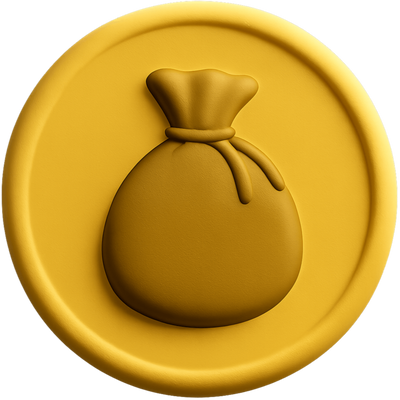 Gold coin with a bag of money emblem on a black background