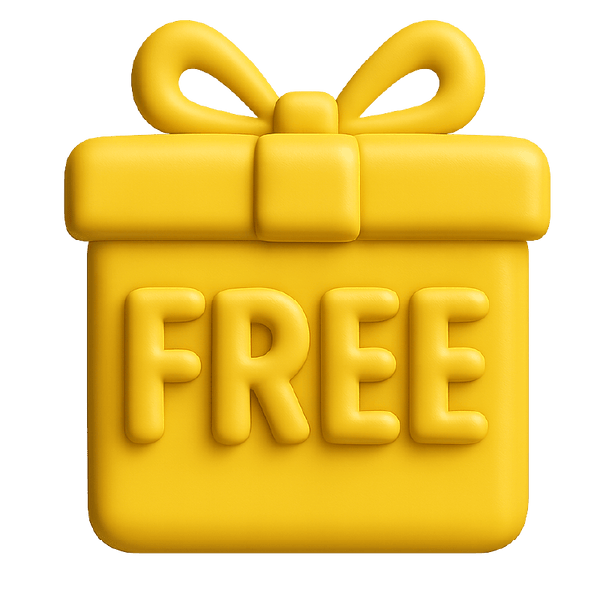 A gold 3D gift box marked free